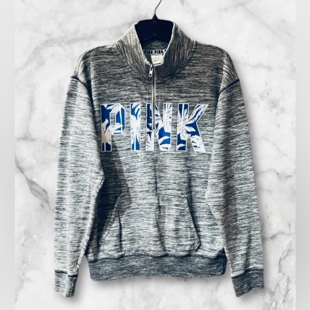 PINK Victoria’s Secret Boyfriend Palm Print Logo 1/4 Zip Pullover